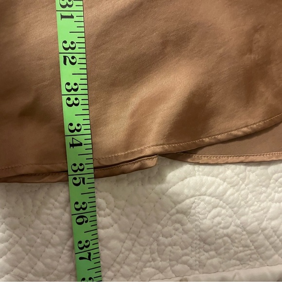 NWT Express Satin Wrap Fit and Flare Dress - Size Medium, Bronze/Gold - Picture 8 of 9